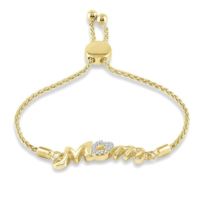1/20 Ctw MOM Carved Round Cut Diamond Lariat Bracelet in Yellow Gold Vermeil