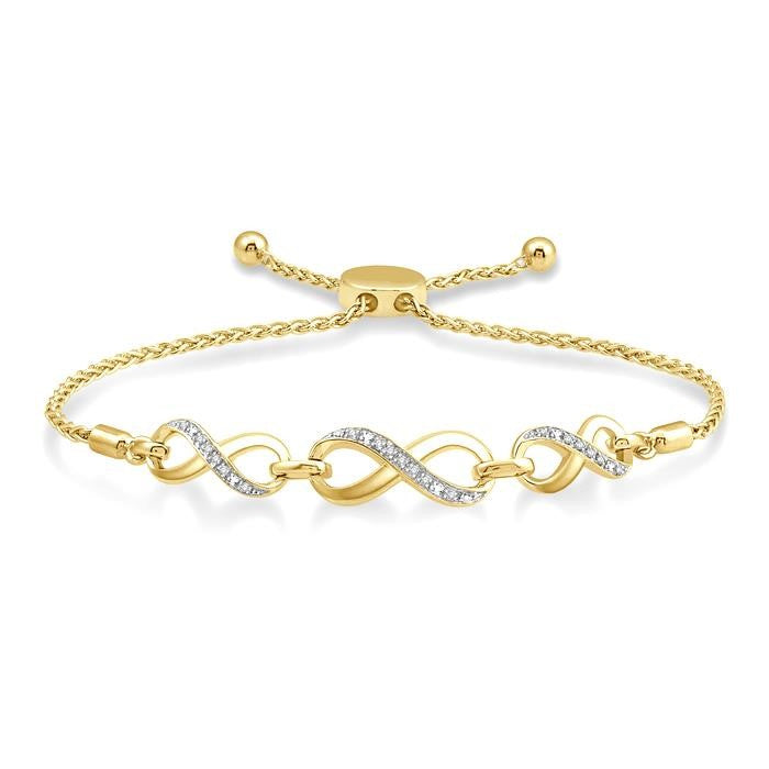 1/20 Ctw Triple Infinity Link Round Cut Diamond Lariat Bracelet in Yellow Gold Vermeil