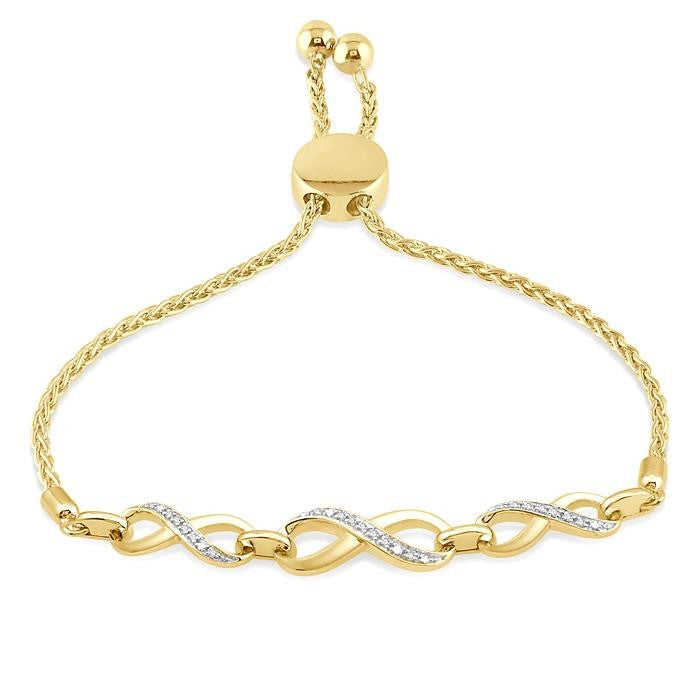 1/20 Ctw Triple Infinity Link Round Cut Diamond Lariat Bracelet in Yellow Gold Vermeil