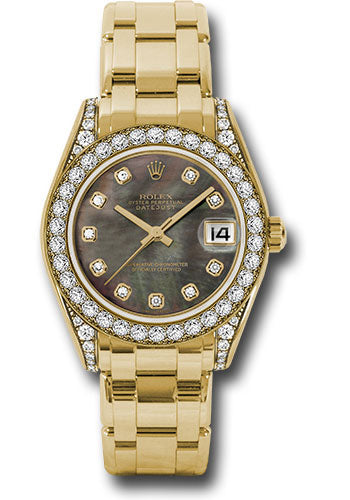 *Pre-Owned* Rolex Yellow Gold Datejust Pearlmaster 34 Watch - 34 Diamond Bezel - Black Mother-Of-Pearl Diamond Dial