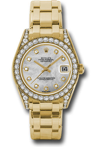 *Pre-Owned* Rolex Yellow Gold Datejust Pearlmaster 34 Watch - 34 Diamond Bezel - White Mother-Of-Pearl Diamond Dial