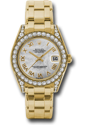 *Pre-Owned* Rolex Yellow Gold Datejust Pearlmaster 34 Watch - 34 Diamond Bezel - White Mother-Of-Pearl Roman Dial