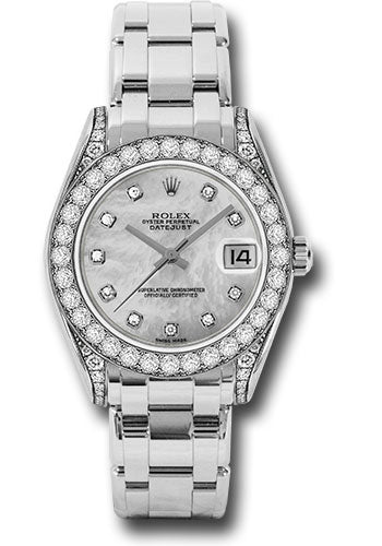 *Pre-Owned* Rolex White Gold Datejust Pearlmaster 34 Watch - 34 Diamond Bezel - White Mother-Of-Pearl Diamond Dial