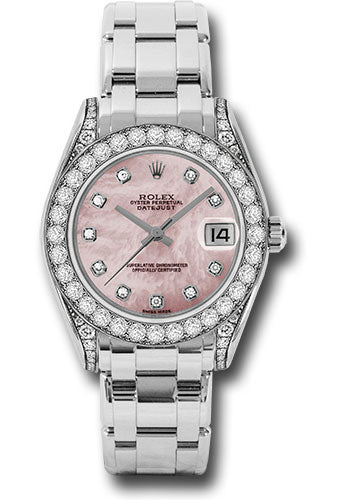 *Pre-Owned* Rolex White Gold Datejust Pearlmaster 34 Watch - 34 Diamond Bezel - Pink Mother-Of-Pearl Diamond Dial