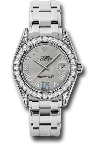 *Pre-Owned* Rolex White Gold Datejust Pearlmaster 34 Watch - 34 Diamond Bezel - Silver Roman Dial