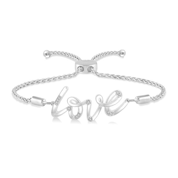 1/20 Ctw Love Scribed Round Cut Diamond Lariat Bracelet in Sterling Silver