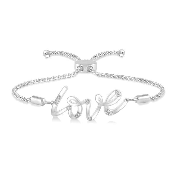 1/20 Ctw Love Scribed Round Cut Diamond Lariat Bracelet in Sterling Silver