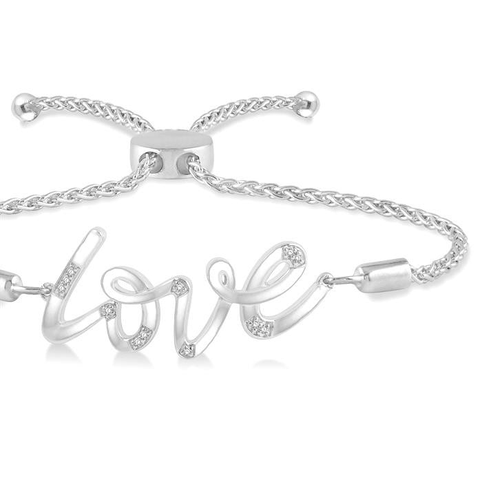 1/20 Ctw Love Scribed Round Cut Diamond Lariat Bracelet in Sterling Silver