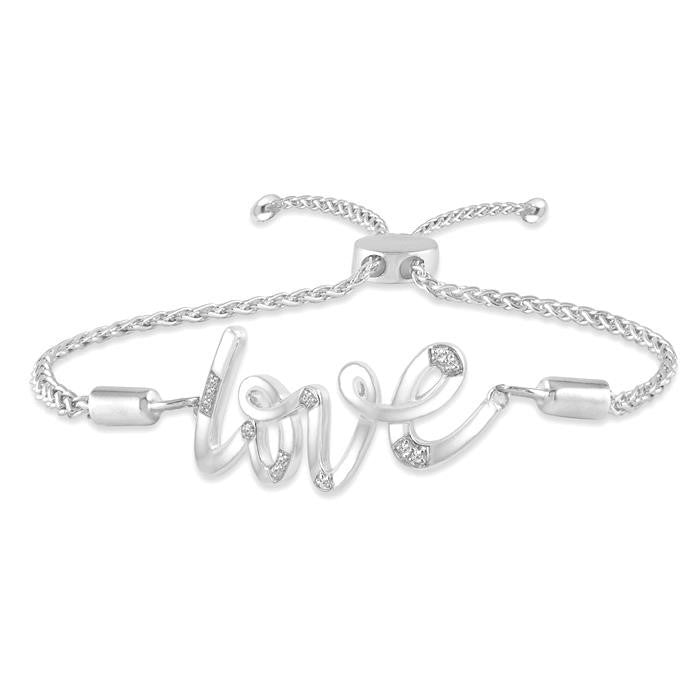 1/20 Ctw Love Scribed Round Cut Diamond Lariat Bracelet in Sterling Silver