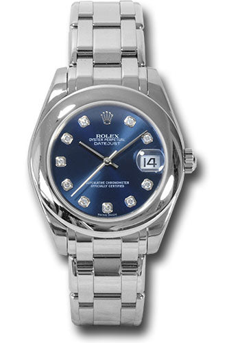 *Pre-Owned* Rolex White Gold Datejust Pearlmaster 34 Watch - Domed Bezel - Blue Diamond Dial