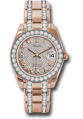 *Pre-Owned* Rolex Everose Gold Datejust Pearlmaster 34 Watch - 32 Diamond Bezel - Diamond Paved Roman Dial