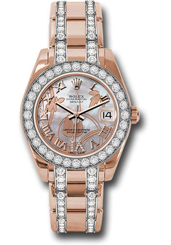 *Pre-Owned* Rolex Everose Gold Datejust Pearlmaster 34 Watch - 32 Diamond Bezel - Goldust Dream Roman Dial