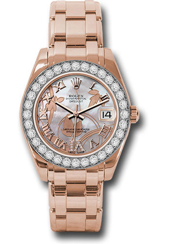 *Pre-Owned* Rolex Everose Gold Datejust Pearlmaster 34 Watch - 32 Diamond Bezel - Goldust Dream Roman Dial