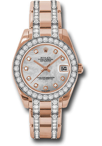 *Pre-Owned* Rolex Everose Gold Datejust Pearlmaster 34 Watch - 32 Diamond Bezel - Mother-Of-Pearl Diamond Dial
