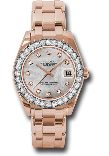 *Pre-Owned* Rolex Everose Gold Datejust Pearlmaster 34 Watch - 32 Diamond Bezel - Mother-Of-Pearl Diamond Dial