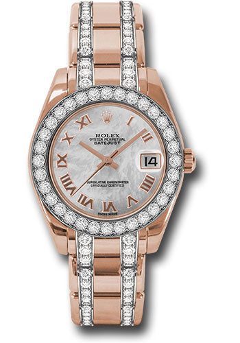 *Pre-Owned* Rolex Everose Gold Datejust Pearlmaster 34 Watch - 32 Diamond Bezel - Mother-Of-Pearl Roman Dial