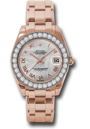 *Pre-Owned* Rolex Everose Gold Datejust Pearlmaster 34 Watch - 32 Diamond Bezel - Mother-Of-Pearl Roman Dial