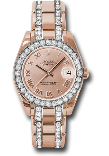 *Pre-Owned* Rolex Everose Gold Datejust Pearlmaster 34 Watch - 32 Diamond Bezel - Pink Roman Dial