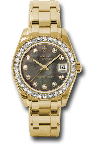 *Pre-Owned* Rolex Yellow Gold Datejust Pearlmaster 34 Watch - 34 Diamond Bezel - Black Mother-Of-Pearl Diamond Dial