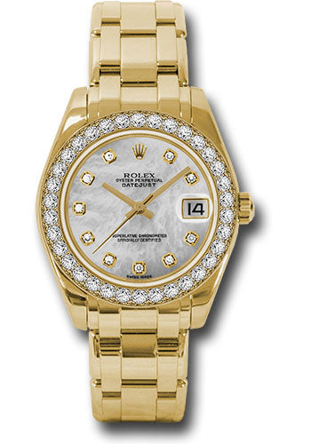 *Pre-Owned* Rolex Yellow Gold Datejust Pearlmaster 34 Watch - 34 Diamond Bezel - White Mother-Of-Pearl Diamond Dial