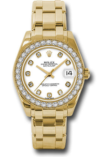 *Pre-Owned* Rolex Yellow Gold Datejust Pearlmaster 34 Watch - 34 Diamond Bezel - White Diamond Dial