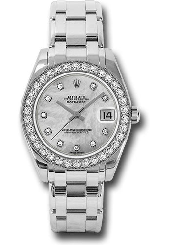 *Pre-Owned* Rolex White Gold Datejust Pearlmaster 34 Watch - 34 Diamond Bezel - White Mother-Of-Pearl Diamond Dial
