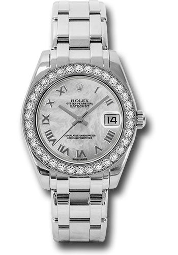*Pre-Owned* Rolex White Gold Datejust Pearlmaster 34 Watch - 34 Diamond Bezel - White Mother-Of-Pearl Roman Dial
