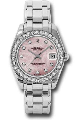 *Pre-Owned* Rolex White Gold Datejust Pearlmaster 34 Watch - 34 Diamond Bezel - Pink Mother-Of-Pearl Diamond Dial