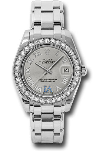 *Pre-Owned* Rolex White Gold Datejust Pearlmaster 34 Watch - 34 Diamond Bezel - Silver Roman Dial