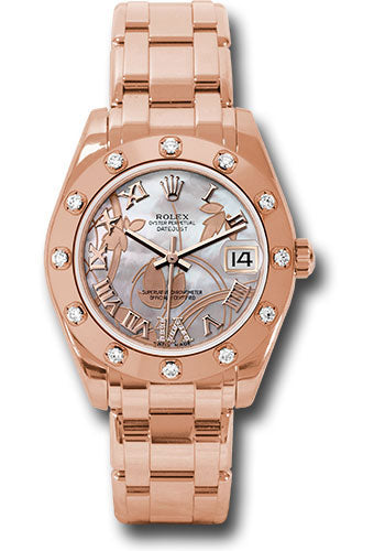 *Pre-Owned* Rolex Everose Gold Datejust Pearlmaster 34 Watch - 12 Diamond Bezel - Goldust Dream Roman Dial