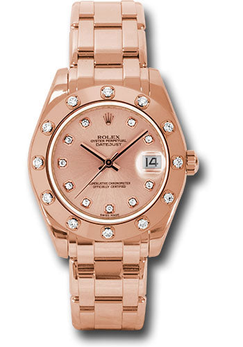 *Pre-Owned* Rolex Pink Gold Datejust Pearlmaster 34 Watch - 12 Diamond Bezel - Pink Diamond Dial