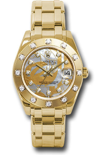 *Pre-Owned* Rolex Yellow Gold Datejust Pearlmaster 34 Watch - 12 Diamond Bezel - Goldust Dream Mother-Of-Pearl Diamond Dial