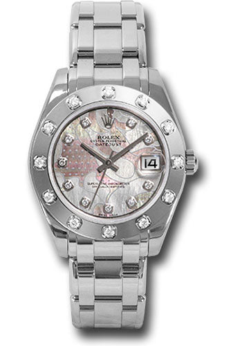 *Pre-Owned* Rolex White Gold Datejust Pearlmaster 34 Watch - 12 Diamond Bezel - Pink Goldust Dream Diamond Dial