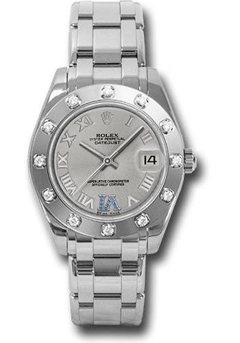 *Pre-Owned* Rolex White Gold Datejust Pearlmaster 34 Watch - 12 Diamond Bezel - Silver Roman Dial
