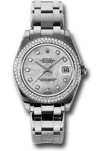 *Pre-Owned* Rolex White Gold Datejust Pearlmaster 34 Watch - 116 Diamond Bezel - Mother-Of-Pearl Diamond Dial
