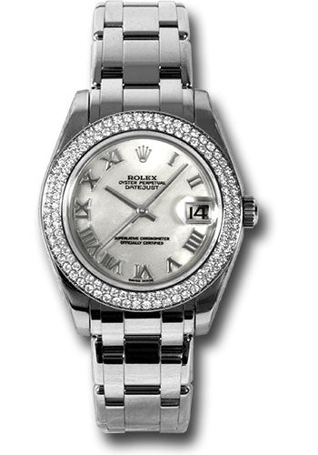 *Pre-Owned* Rolex White Gold Datejust Pearlmaster 34 Watch - 116 Diamond Bezel - Mother-Of-Pearl Roman Dial