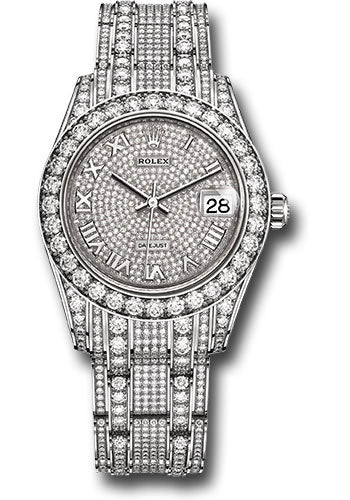 *Pre-Owned* Rolex White Gold Pearlmaster 34 Watch - Diamond Lugs - Diamond Bezel - Diamond-Paved Roman Dial - Diamond Pearlmaster Bracelet