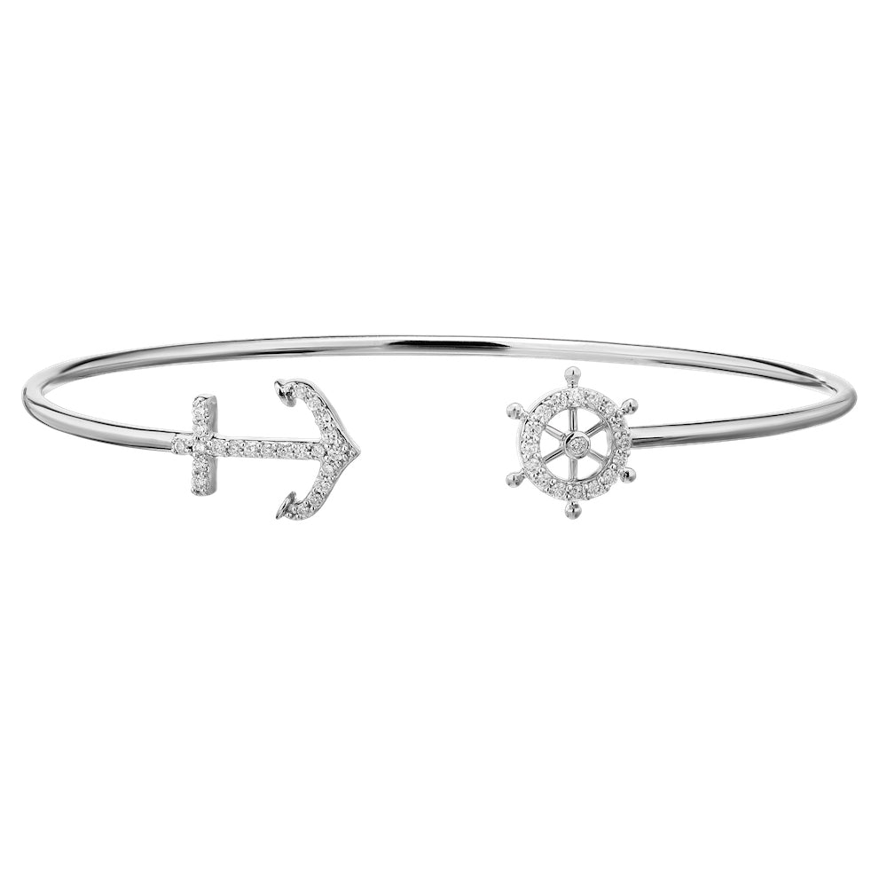 Diamond Anchor Ship Wheel Bangle Bracelet
