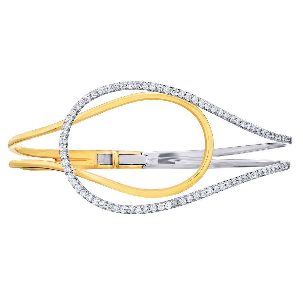 Diamond Two Tone Tear Drop Shaped Open Bangle Bracelet