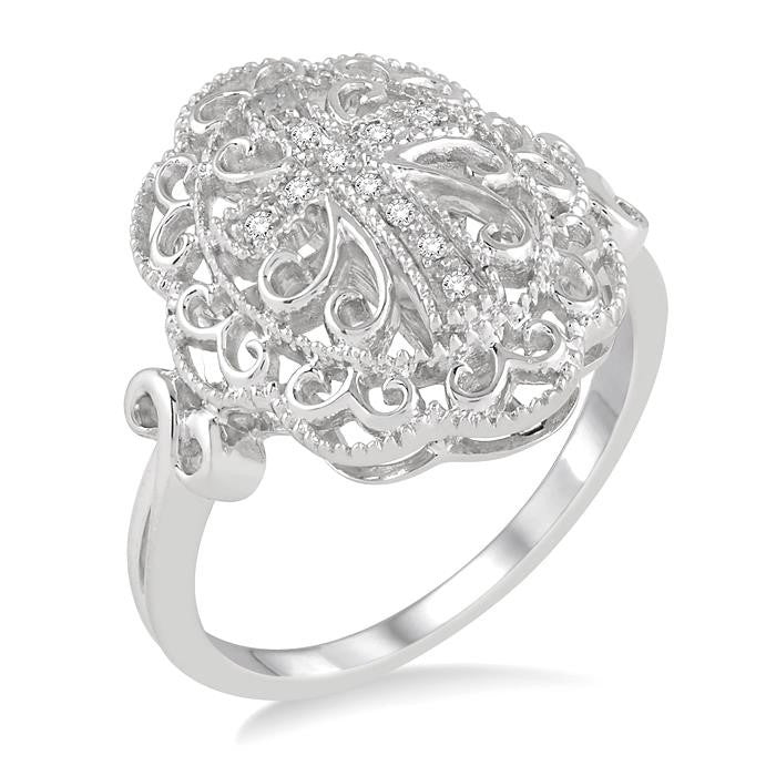 1/20 Ctw Round Cut Diamond Cross In Oval Ring in Sterling Silver