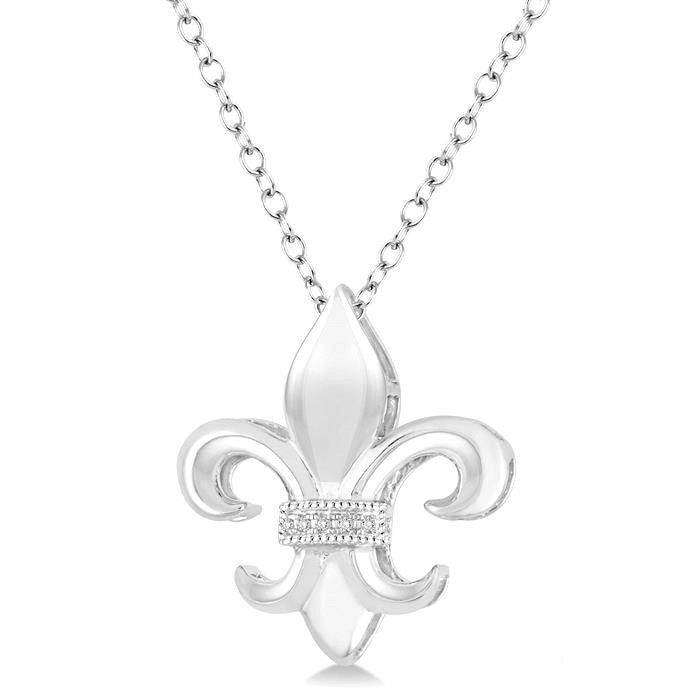 Silver Fleur De Lis Diamond Pendant
