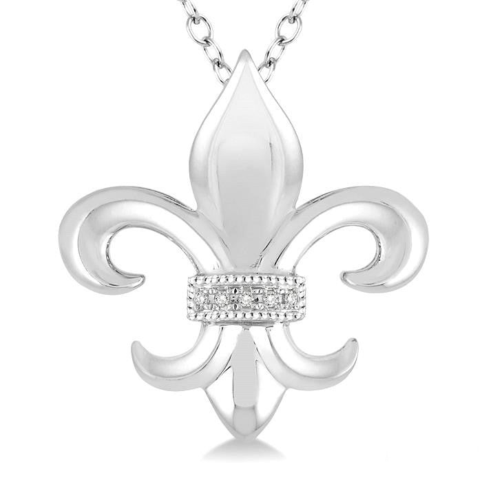 Silver Fleur De Lis Diamond Pendant