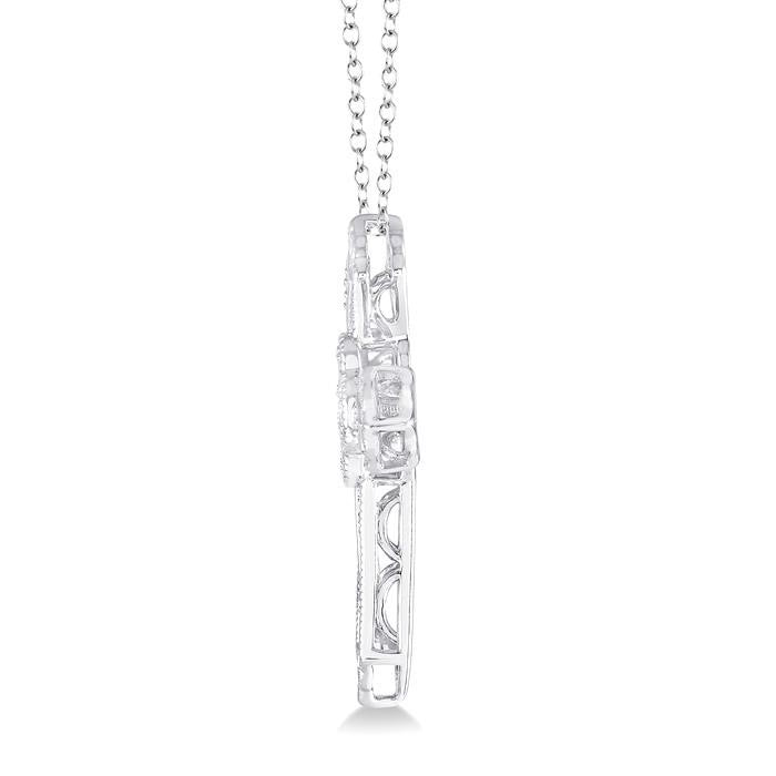 1/20 Ctw Cross Charm Round Cut Diamond Emotion Pendant With Cable Chain in Sterling Silver