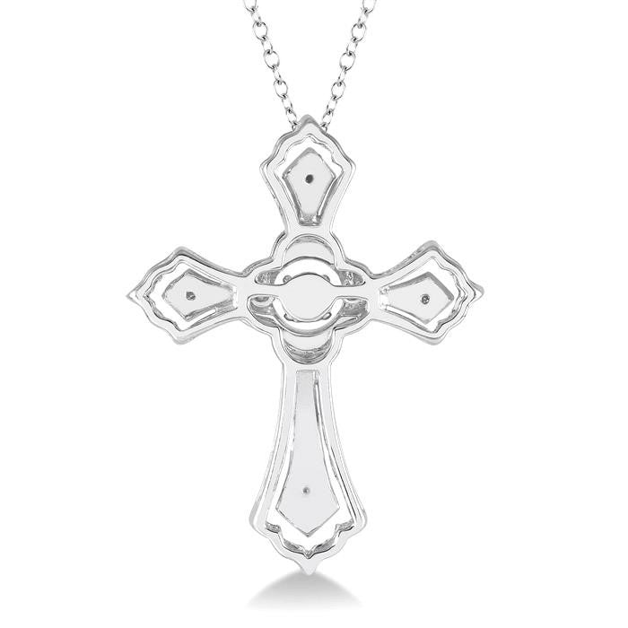 1/20 Ctw Cross Charm Round Cut Diamond Emotion Pendant With Cable Chain in Sterling Silver