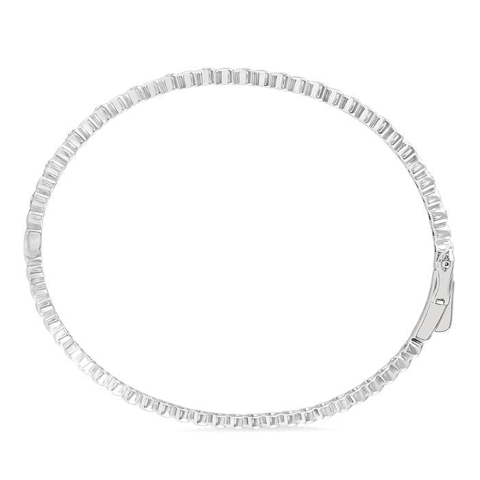 1/6 Ctw Puffed Heart Plain and Round Cut Diamond Bangle in Sterling Silver
