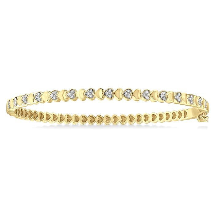 1/6 Ctw Puffed Heart Round Cut Diamond Bangle in Yellow Gold Vermeil