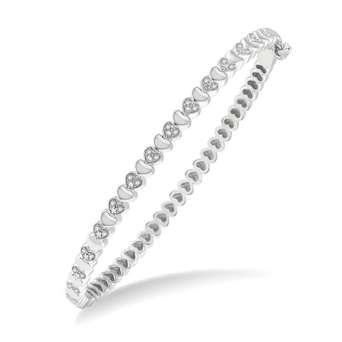 Silver Puffed Heart Shape Diamond Bangle