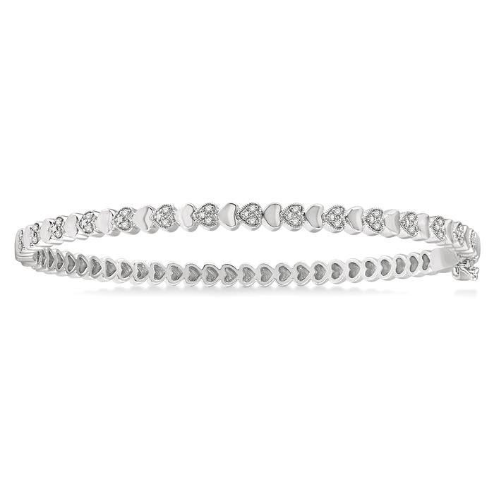 Silver Puffed Heart Shape Diamond Bangle