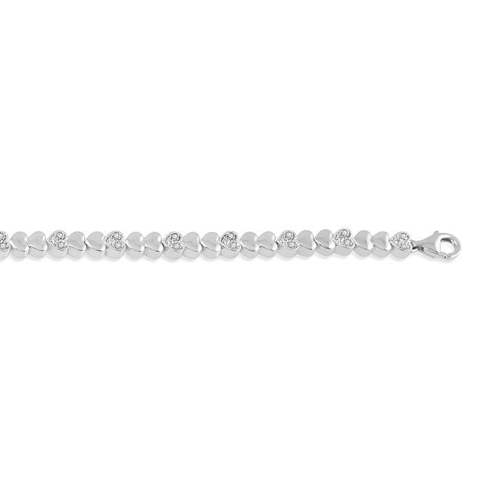 1/6 Ctw Puffed Heart Plain and Round Cut Diamond Fashion Bracelet in Sterling Silver