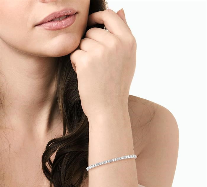 1/6 Ctw Puffed Heart Plain and Round Cut Diamond Fashion Bracelet in Sterling Silver